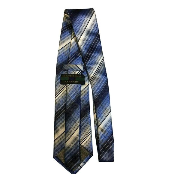 5/$10 Alexander Julian Men's Striped Tie 58" Blue White NWOT - Picture 2 of 4